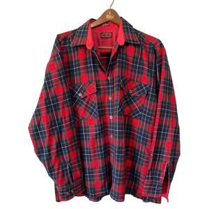 Vintage Don Douglas 80s Red Green Plaid Men's XL Flannel Shirt Korea